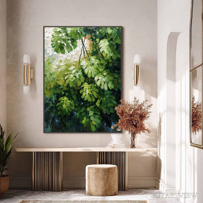 BUYARTVIEW Emerald Sanctuary – Textured Green Monstera Leaf Impasto Oil Painting - image 6