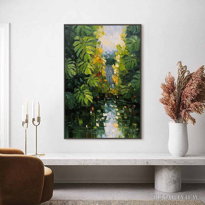BUYARTVIEW Verdant Sanctuary – Textured Palette Knife Painting of a Lush Jungle Oasis - image 2
