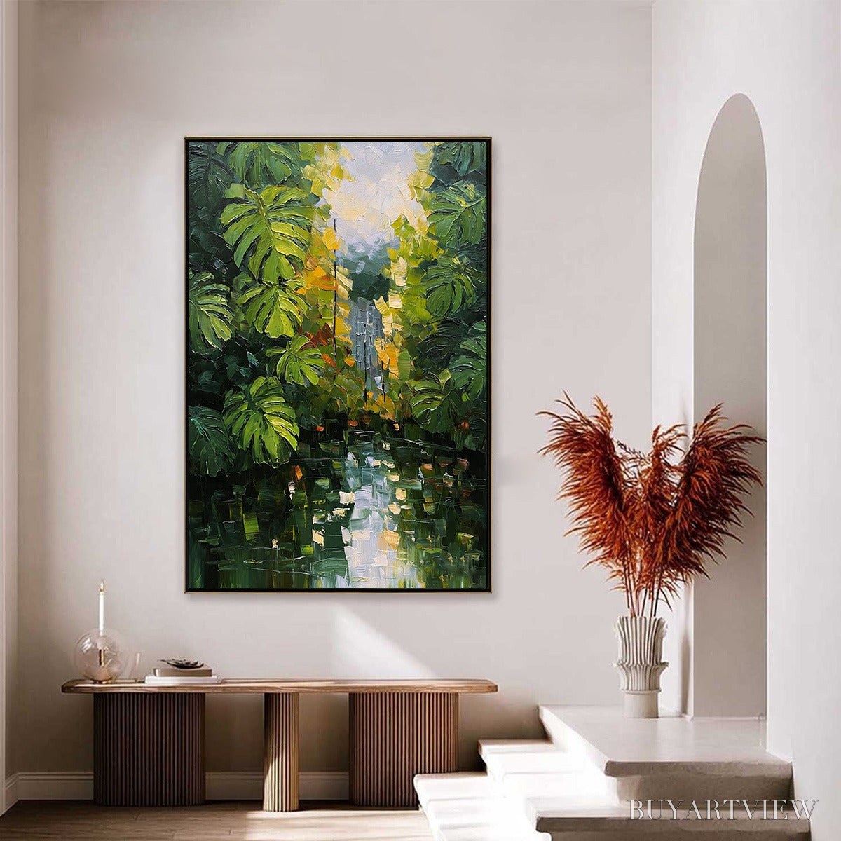 BUYARTVIEW Verdant Sanctuary – Textured Palette Knife Painting of a Lush Jungle Oasis - image 4