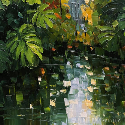 BUYARTVIEW Verdant Sanctuary – Textured Palette Knife Painting of a Lush Jungle Oasis - image 5