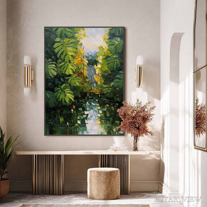 BUYARTVIEW Verdant Sanctuary – Textured Palette Knife Painting of a Lush Jungle Oasis - image 6