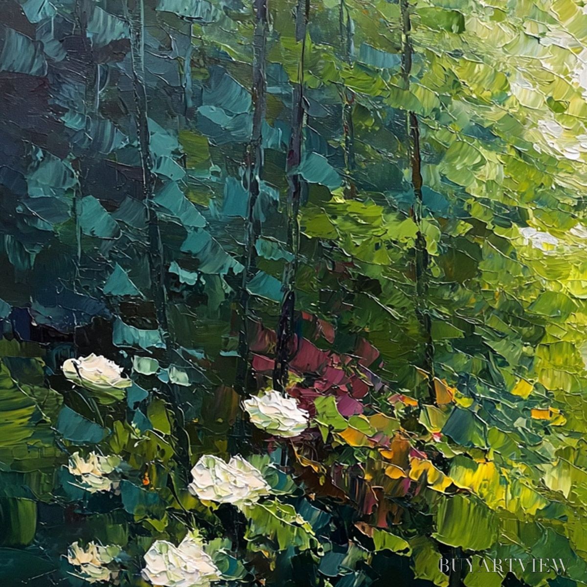 BUYARTVIEW Emerald Glade – Textured Palette Knife Forest Landscape Painting - image 3