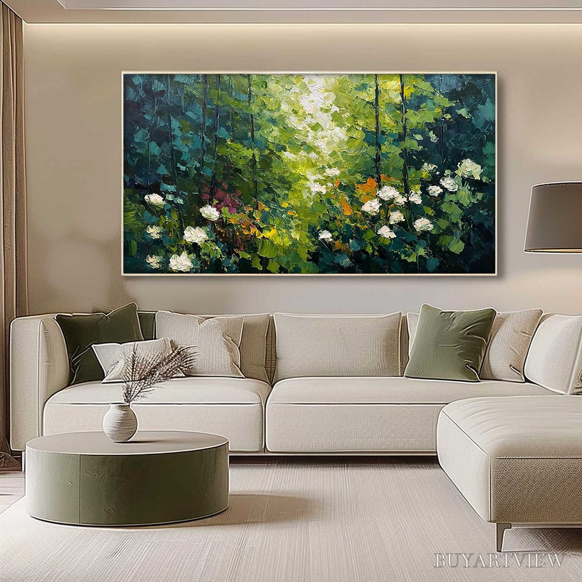 BUYARTVIEW Emerald Glade – Textured Palette Knife Forest Landscape Painting - image 4