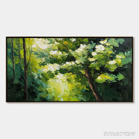 BUYARTVIEW Verdant Light – Textured Palette Knife Forest Landscape Oil Painting - image 1