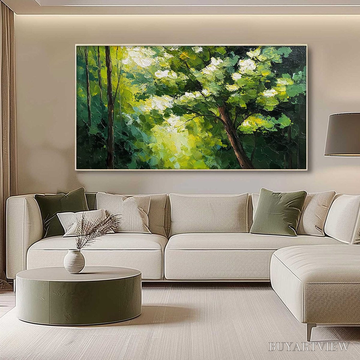 BUYARTVIEW Verdant Light – Textured Palette Knife Forest Landscape Oil Painting - image 4