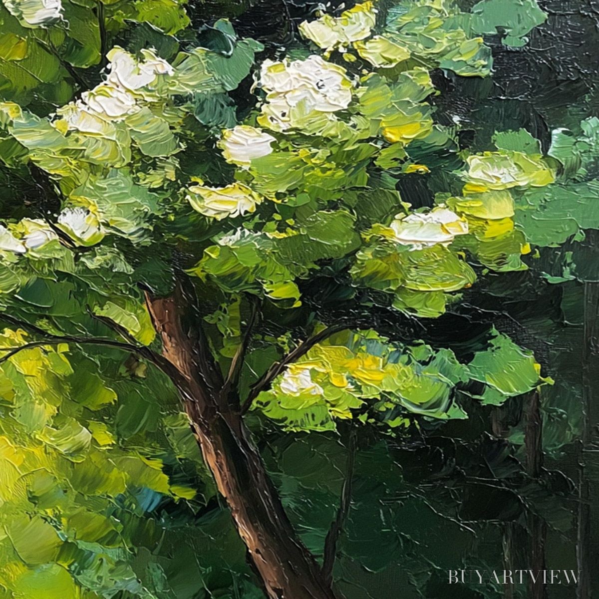 BUYARTVIEW Verdant Light – Textured Palette Knife Forest Landscape Oil Painting - image 5