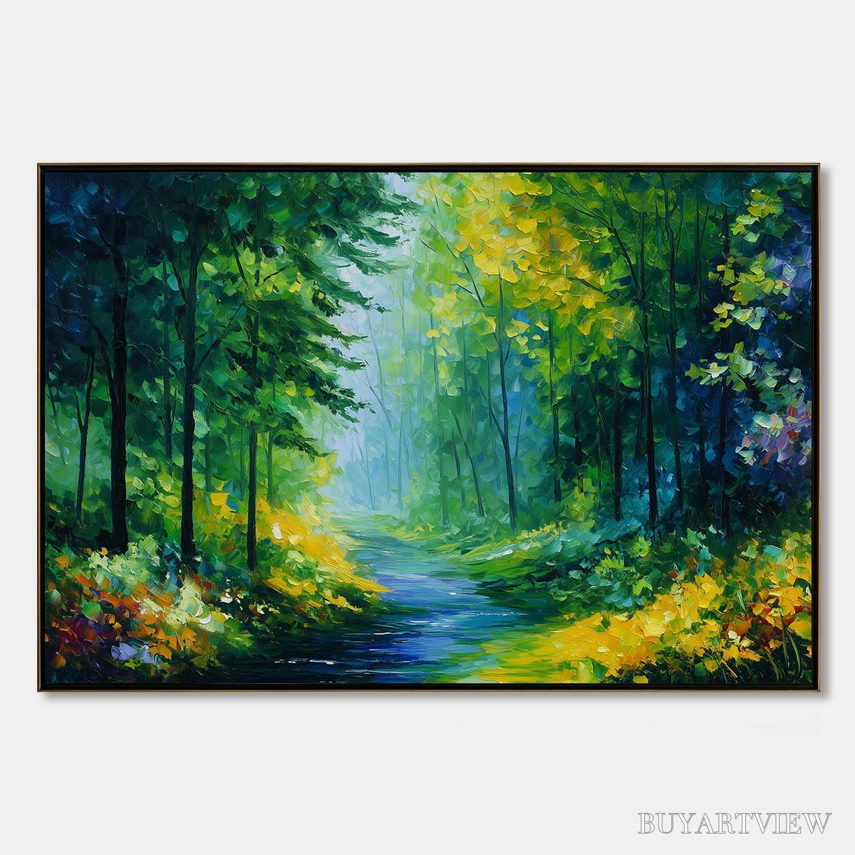 BUYARTVIEW Verdant Whisper – Textured Palette Knife Forest Landscape Oil Painting - image 1