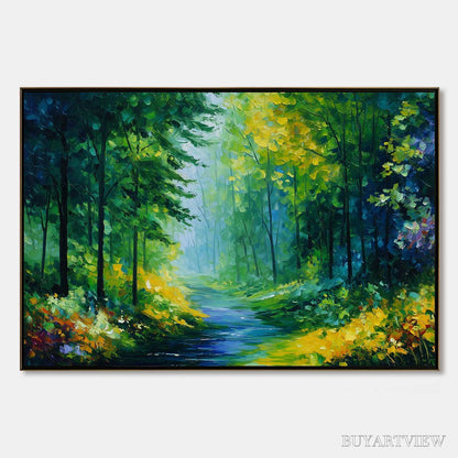 BUYARTVIEW Verdant Whisper – Textured Palette Knife Forest Landscape Oil Painting - image 1