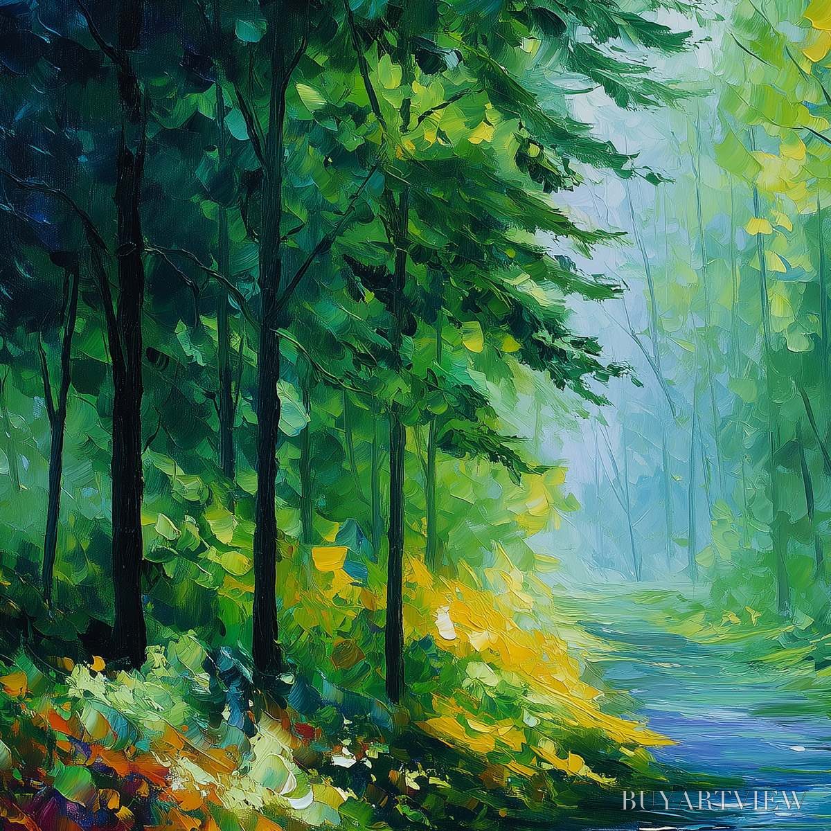 BUYARTVIEW Verdant Whisper – Textured Palette Knife Forest Landscape Oil Painting - image 3