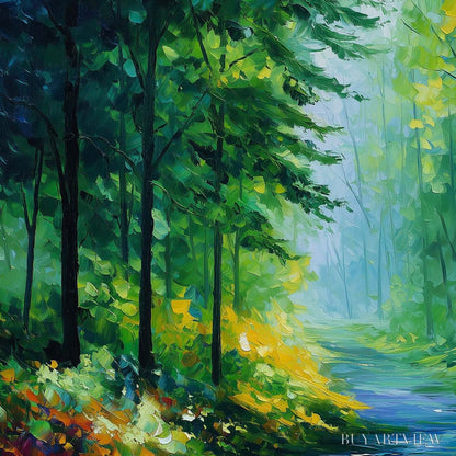 BUYARTVIEW Verdant Whisper – Textured Palette Knife Forest Landscape Oil Painting - image 3