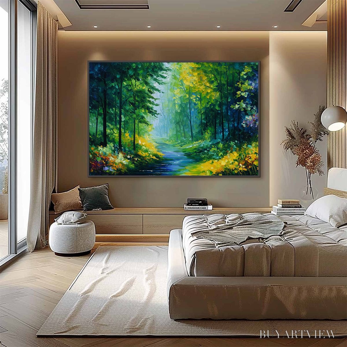 BUYARTVIEW Verdant Whisper – Textured Palette Knife Forest Landscape Oil Painting - image 4