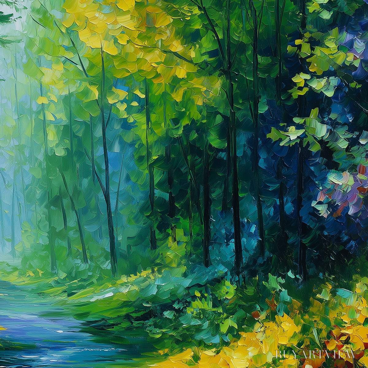 BUYARTVIEW Verdant Whisper – Textured Palette Knife Forest Landscape Oil Painting - image 5
