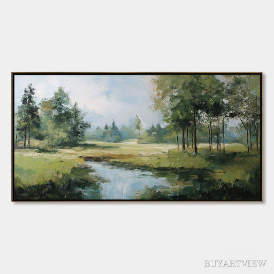 BUYARTVIEW Emerald Sanctuary Green Forest River Landscape Oil Painting - image 1
