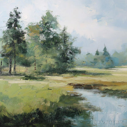 BUYARTVIEW Emerald Sanctuary Green Forest River Landscape Oil Painting - image 3
