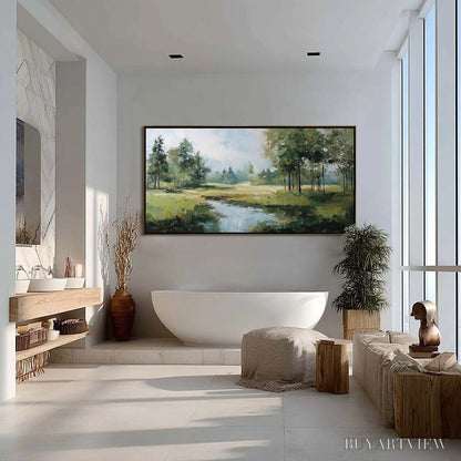 BUYARTVIEW Emerald Sanctuary Green Forest River Landscape Oil Painting - image 4