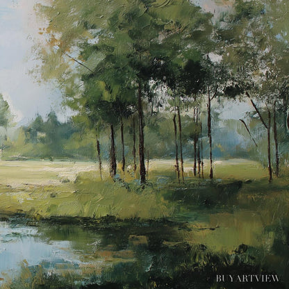 BUYARTVIEW Emerald Sanctuary Green Forest River Landscape Oil Painting - image 5