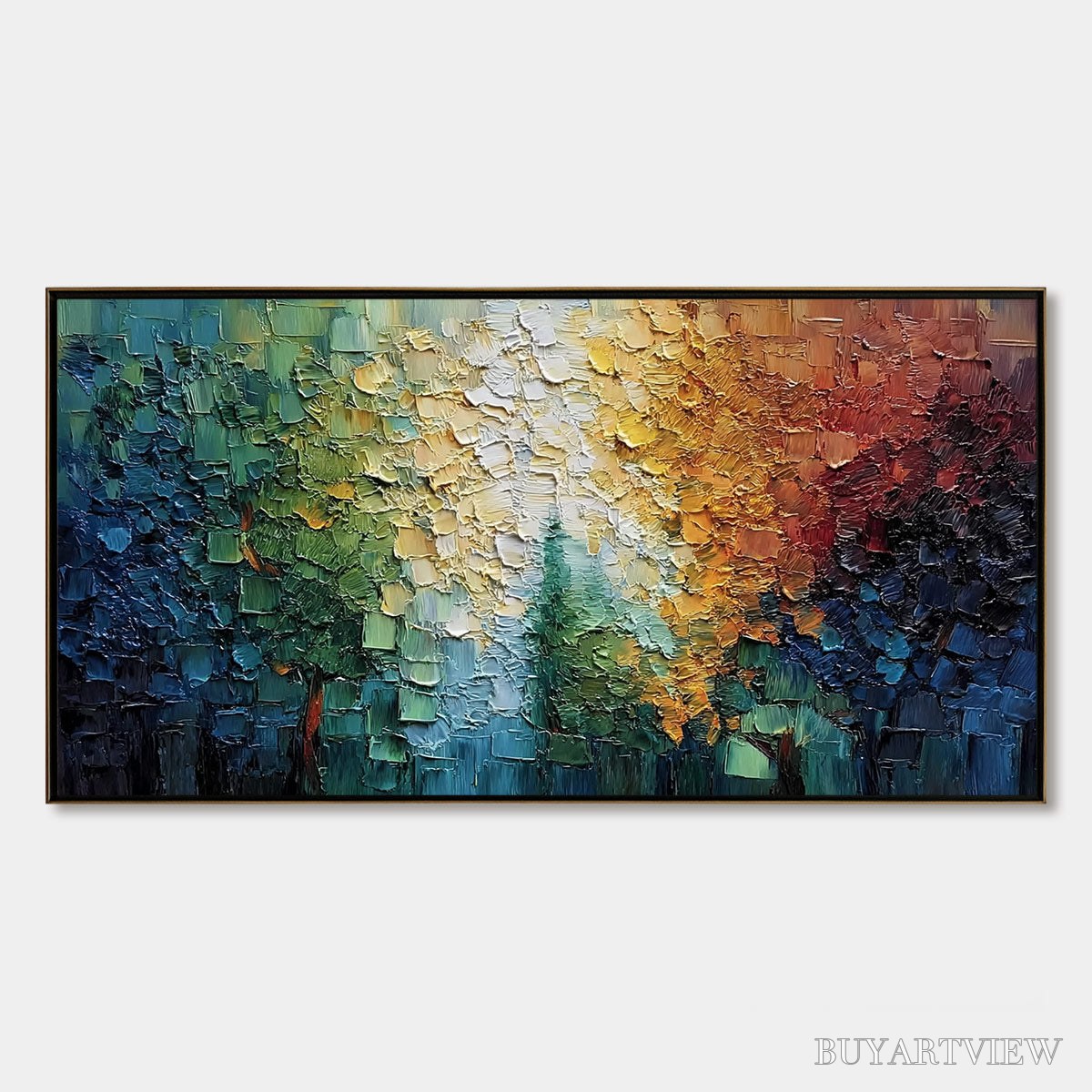 BUYARTVIEW Chromatic Canopy Textured Abstract Forest Landscape Oil Painting - image 1