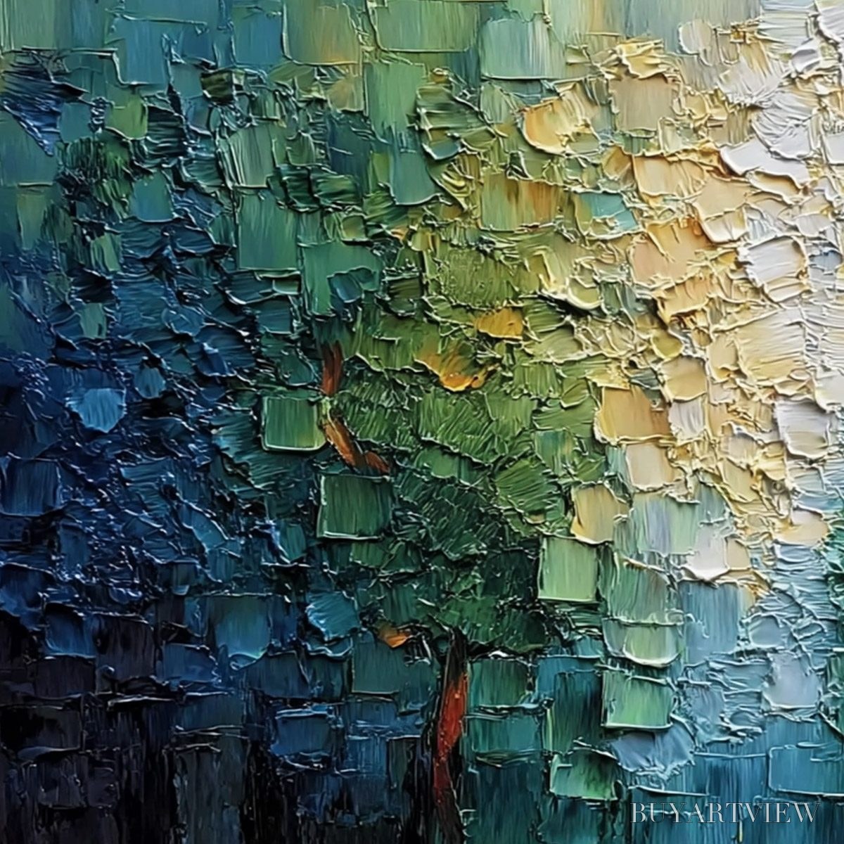 BUYARTVIEW Chromatic Canopy Textured Abstract Forest Landscape Oil Painting - image 3