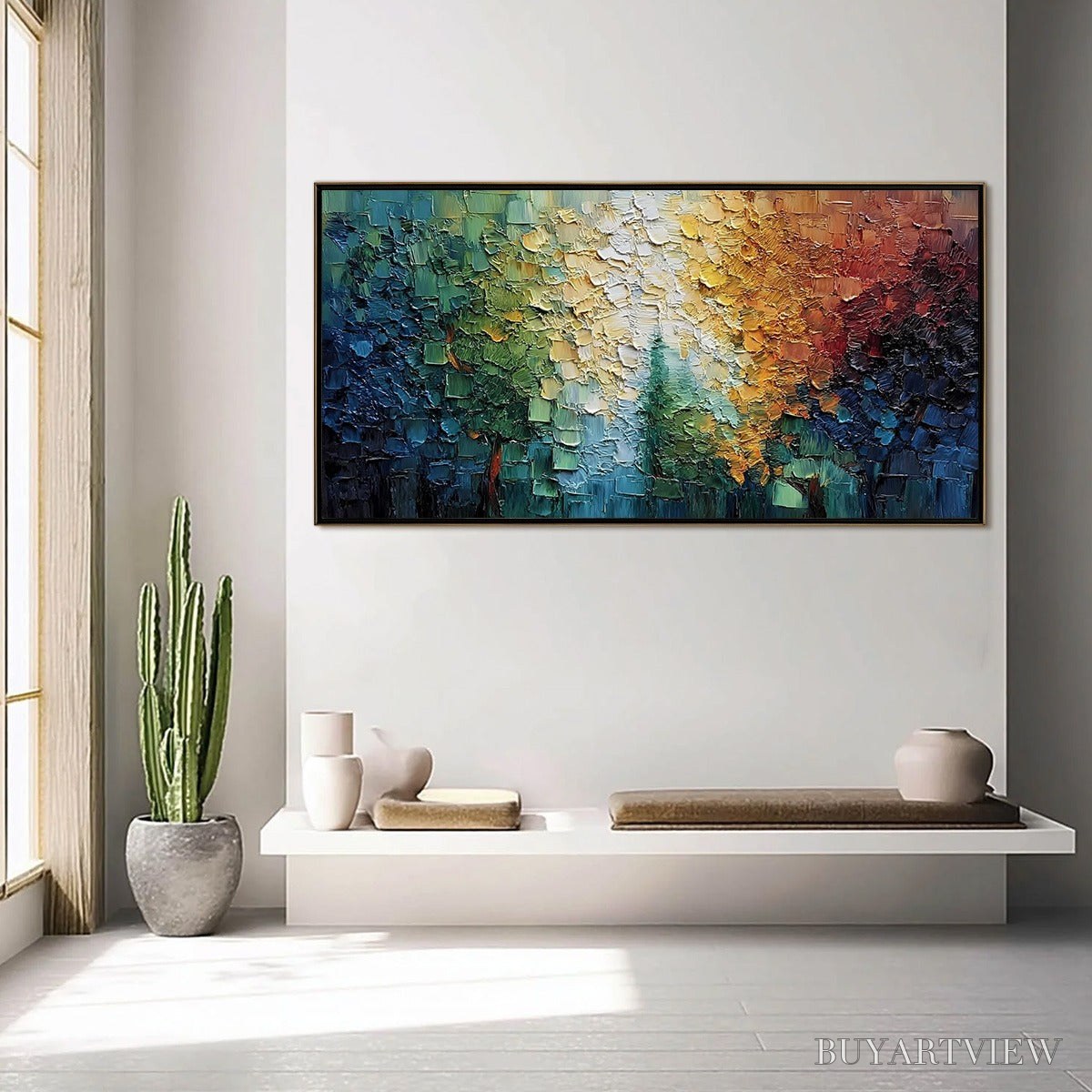 BUYARTVIEW Chromatic Canopy Textured Abstract Forest Landscape Oil Painting - image 4