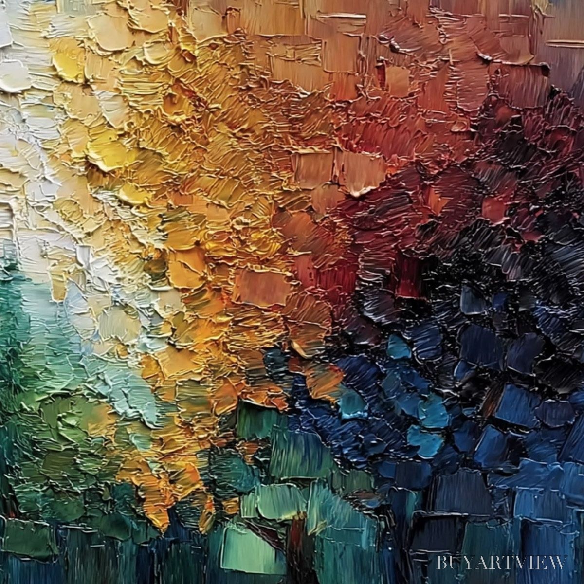 BUYARTVIEW Chromatic Canopy Textured Abstract Forest Landscape Oil Painting - image 5