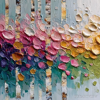 BUYARTVIEW Blossoming Birch – Colorful Impasto Birch Tree Forest Palette Knife Painting - image 3