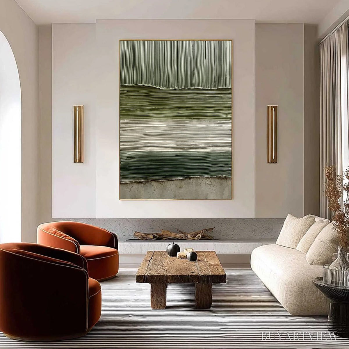 BUYARTVIEW Terra Verde – Vertical Wabi Sabi Textured Abstract Green Earth Painting - image 2