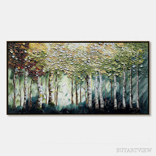 BUYARTVIEW Birch Symphony – Heavy Texture Palette Knife Forest Painting - image 1