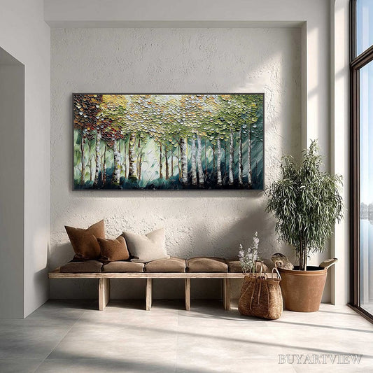 BUYARTVIEW Birch Symphony – Heavy Texture Palette Knife Forest Painting - image 2