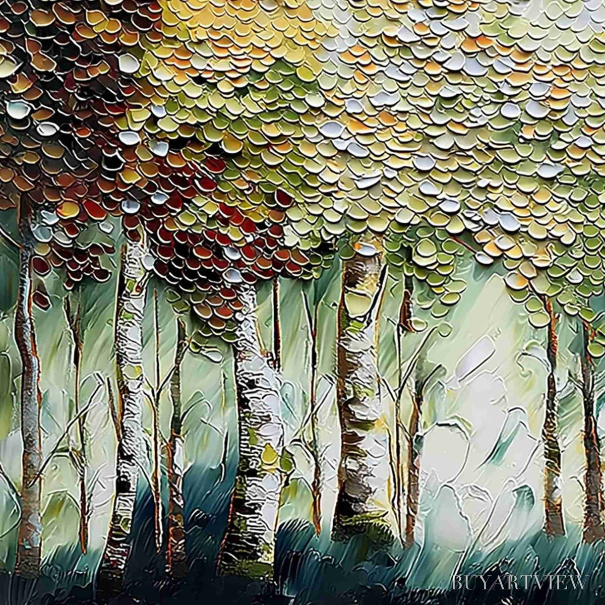 BUYARTVIEW Birch Symphony – Heavy Texture Palette Knife Forest Painting - image 3
