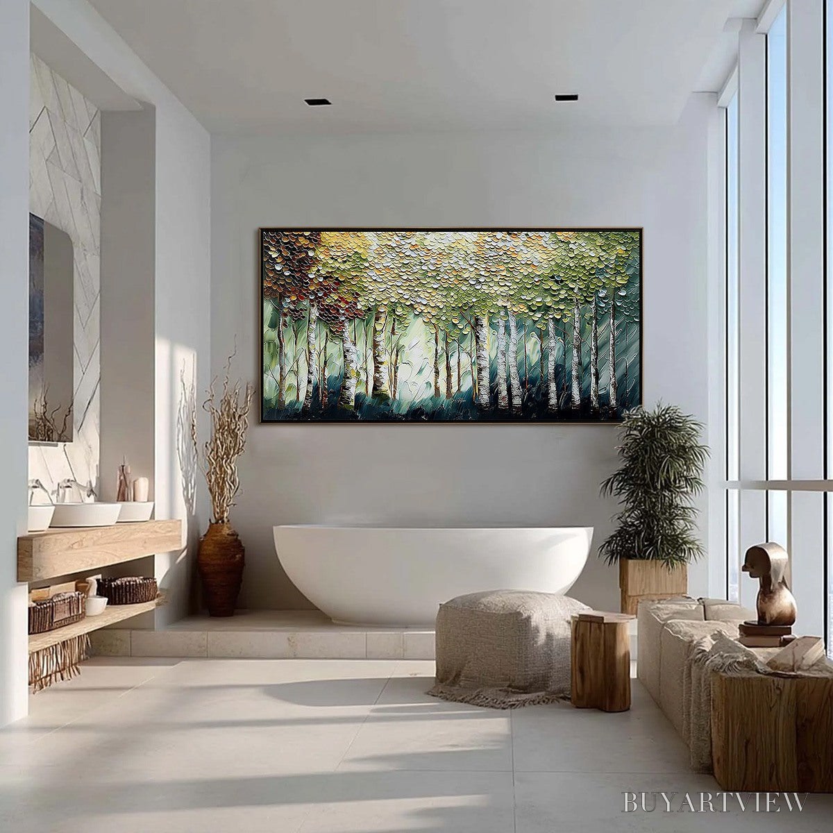 BUYARTVIEW Birch Symphony – Heavy Texture Palette Knife Forest Painting - image 4