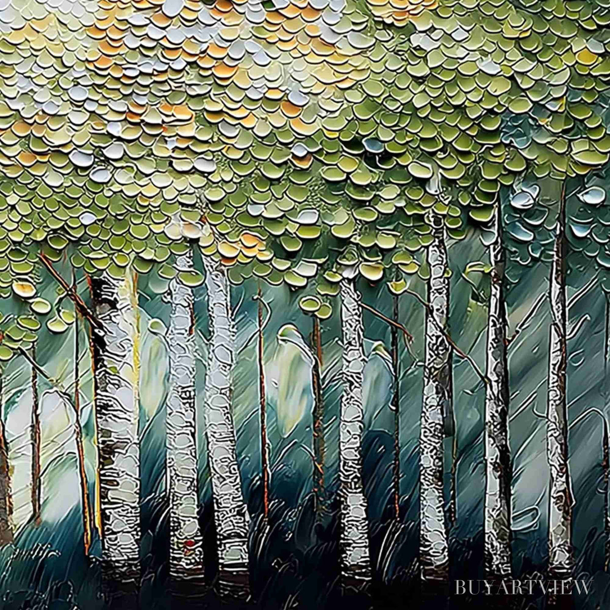 BUYARTVIEW Birch Symphony – Heavy Texture Palette Knife Forest Painting - image 5
