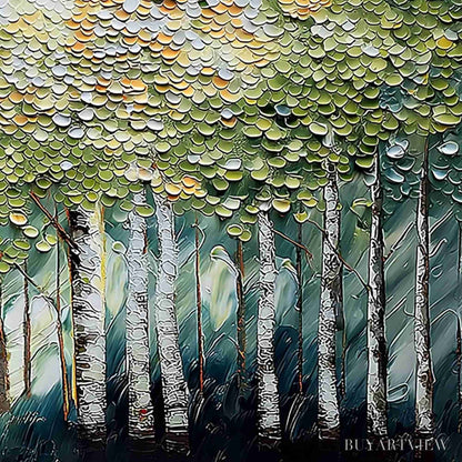 BUYARTVIEW Birch Symphony – Heavy Texture Palette Knife Forest Painting - image 5