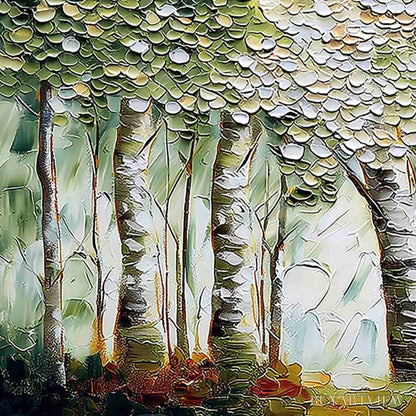 BUYARTVIEW Verdant Sanctuary – Textured Impasto Birch Tree Forest - image 3