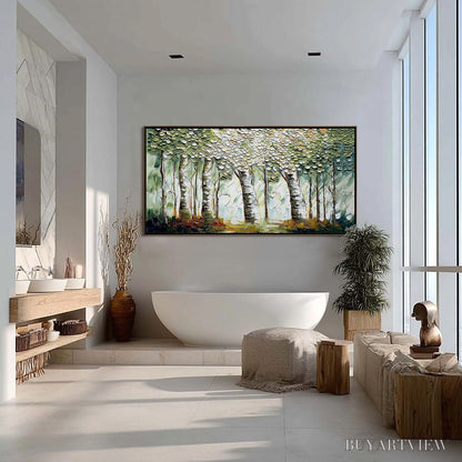 BUYARTVIEW Verdant Sanctuary – Textured Impasto Birch Tree Forest - image 4