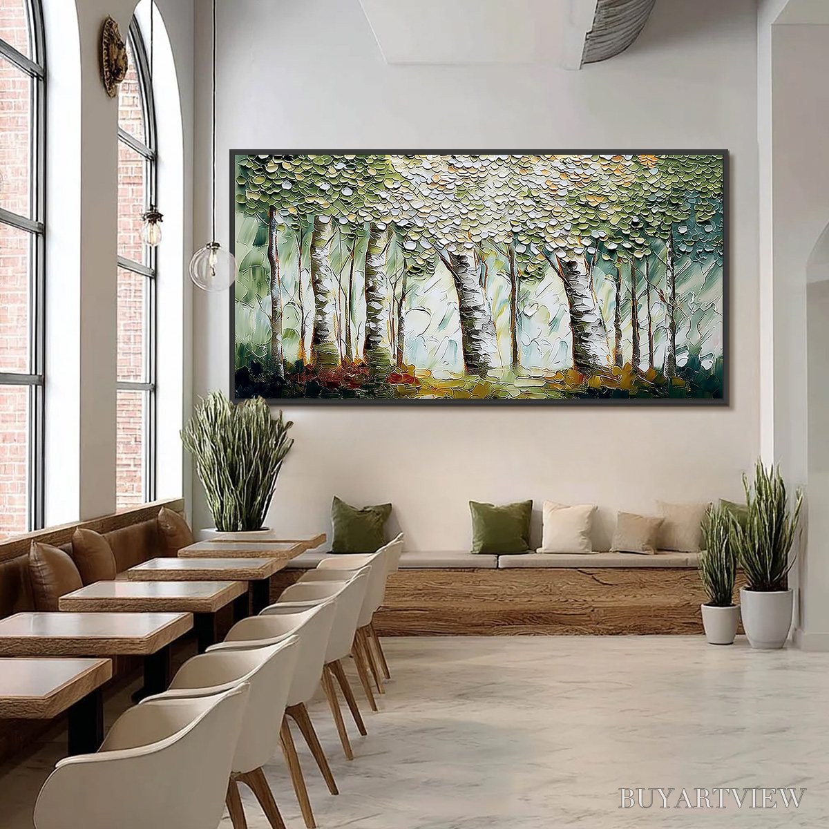 BUYARTVIEW Verdant Sanctuary – Textured Impasto Birch Tree Forest - image 6