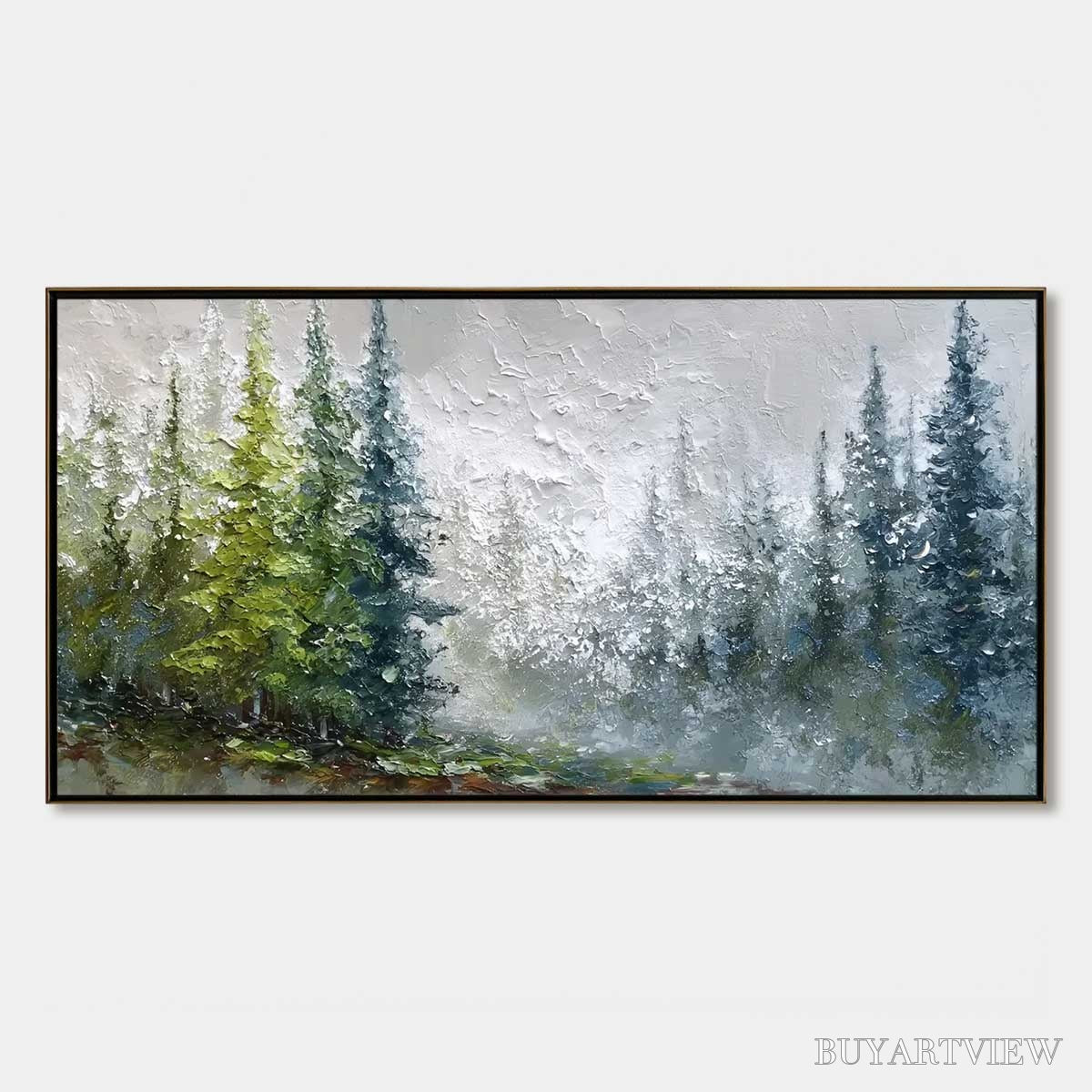 BUYARTVIEW Forest'S Breath – Textured Horizontal Forest Landscape Painting - image 1