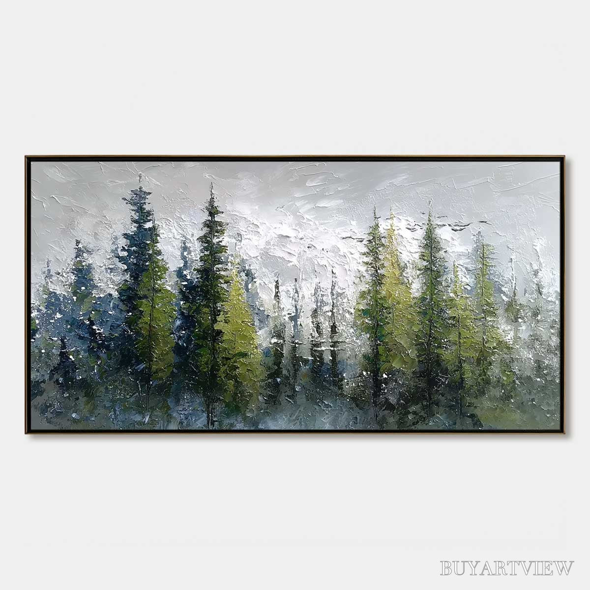 BUYARTVIEW Silent Sentinels – Textured Impasto Pine Forest Landscape Painting - image 1