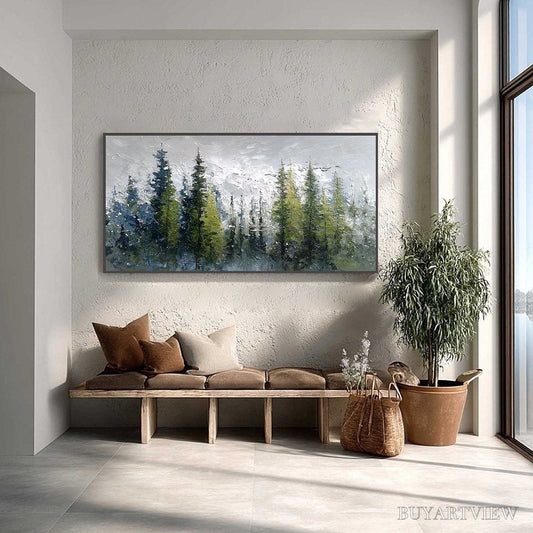 BUYARTVIEW Silent Sentinels – Textured Impasto Pine Forest Landscape Painting - image 2