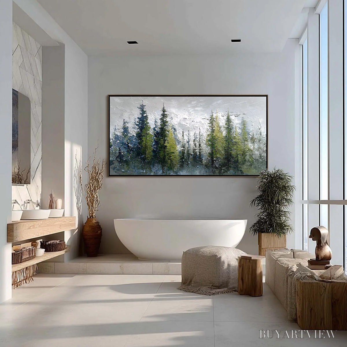 BUYARTVIEW Silent Sentinels – Textured Impasto Pine Forest Landscape Painting - image 4