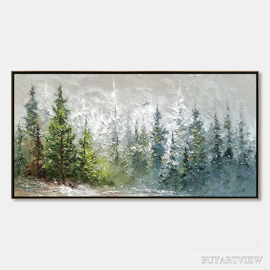 BUYARTVIEW Whispers of the Pines – Textured Impasto Pine Forest Landscape Painting - image 1