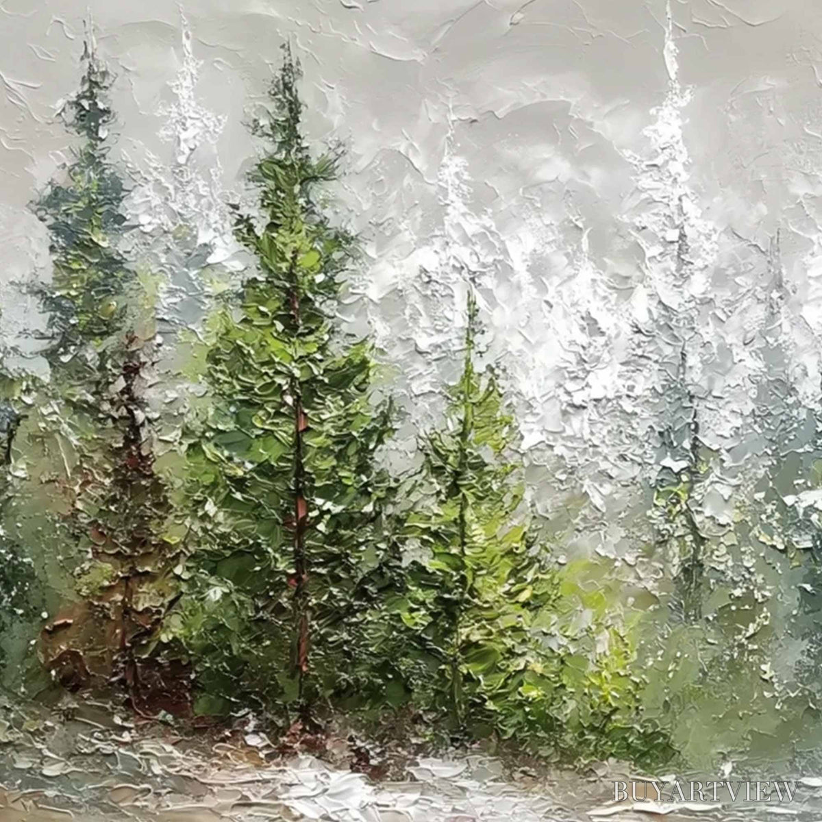 BUYARTVIEW Whispers of the Pines – Textured Impasto Pine Forest Landscape Painting - image 3