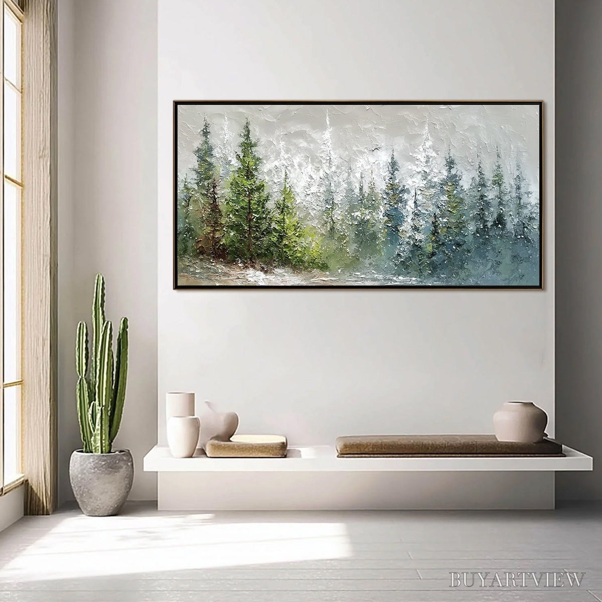 BUYARTVIEW Whispers of the Pines – Textured Impasto Pine Forest Landscape Painting - image 4