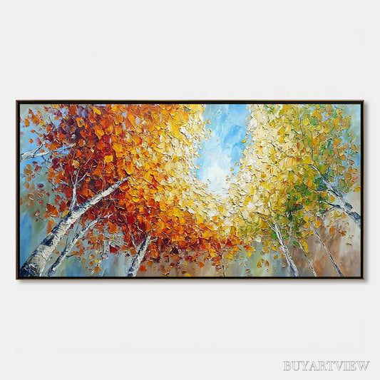 BUYARTVIEW Autumn'S Gaze Palette Knife Forest Landscape Oil Painting - image 1