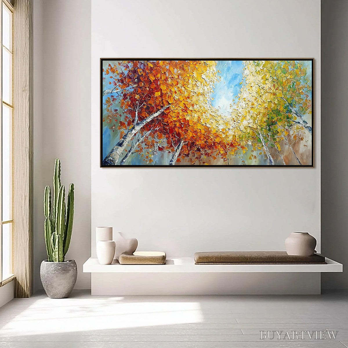 BUYARTVIEW Autumn'S Gaze Palette Knife Forest Landscape Oil Painting - image 4