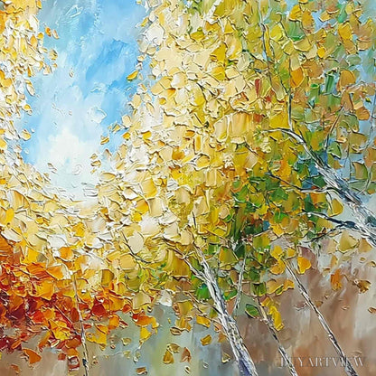 BUYARTVIEW Autumn'S Gaze Palette Knife Forest Landscape Oil Painting - image 5