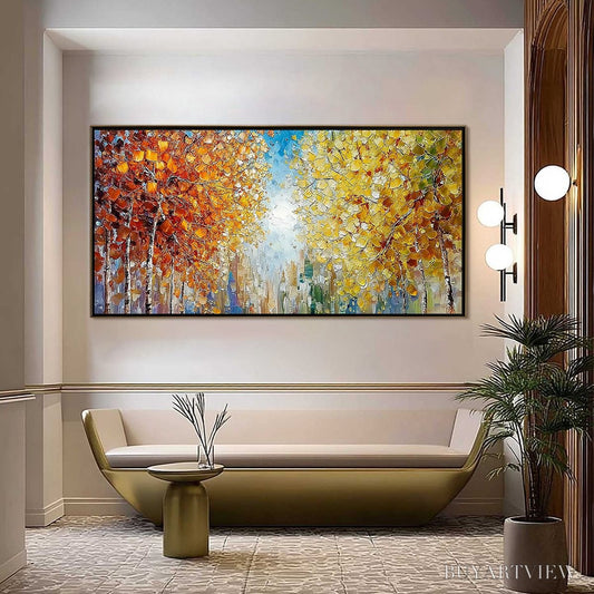 BUYARTVIEW Sunlit Stroll – Textured Palette Knife Autumn Forest Landscape Painting - image 2