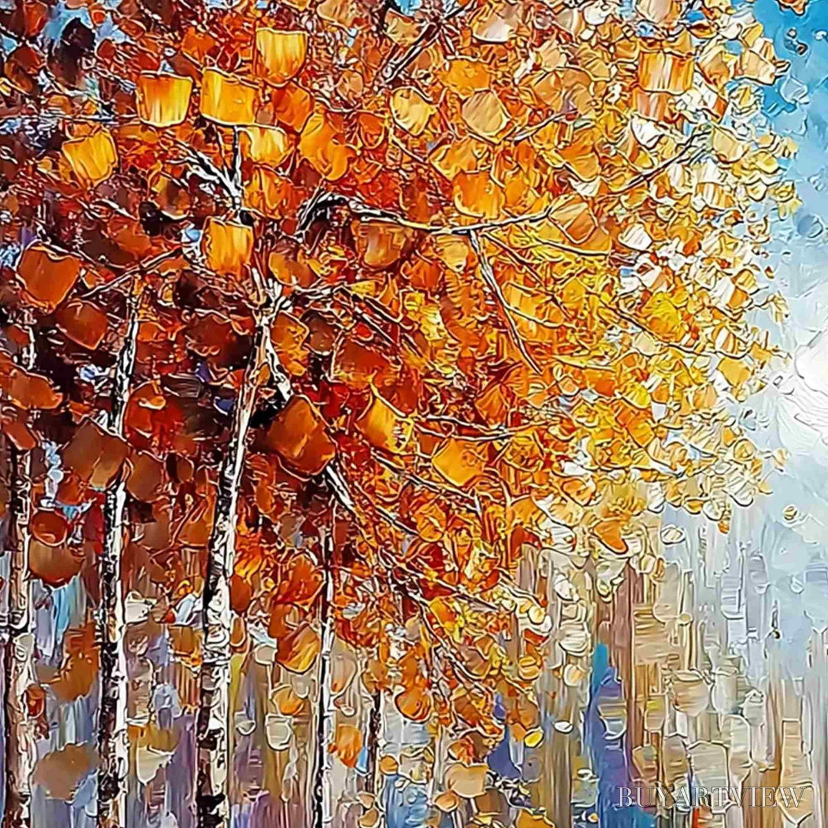 BUYARTVIEW Sunlit Stroll – Textured Palette Knife Autumn Forest Landscape Painting - image 3