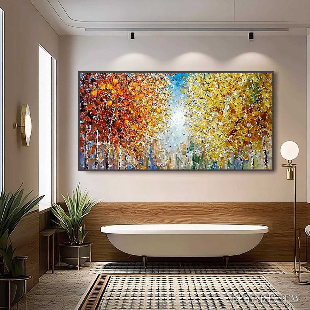 BUYARTVIEW Sunlit Stroll – Textured Palette Knife Autumn Forest Landscape Painting - image 4