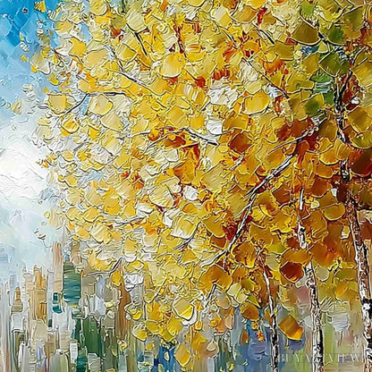 BUYARTVIEW Sunlit Stroll – Textured Palette Knife Autumn Forest Landscape Painting - image 5