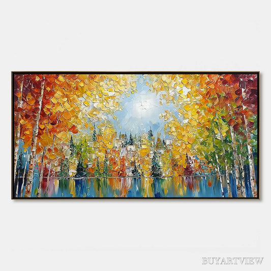 BUYARTVIEW Emberglow Forest – Textured Palette Knife Autumn Forest Landscape Painting - image 1